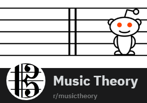 Image of logo for the Music Theory subreddit: an alien on a musical staff and a C clef