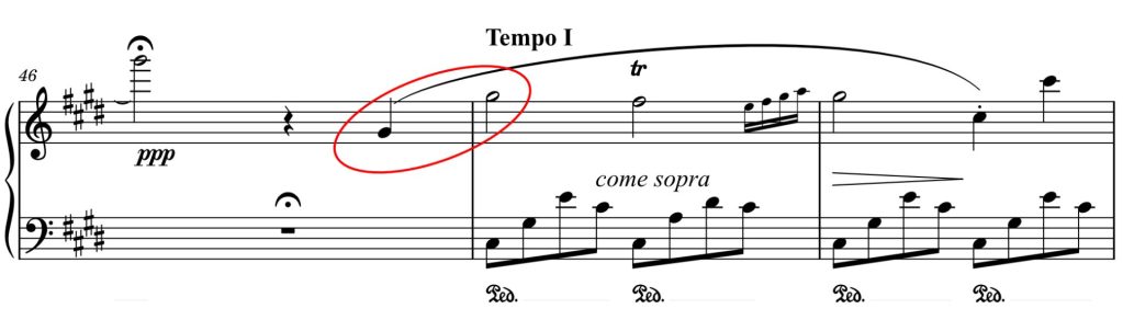 Example of an octave leap up that's meant to mimic the effort of an opera singer in the bel canto style from Chopin: Nocturne in C♯ Minor, Op. Posthumous