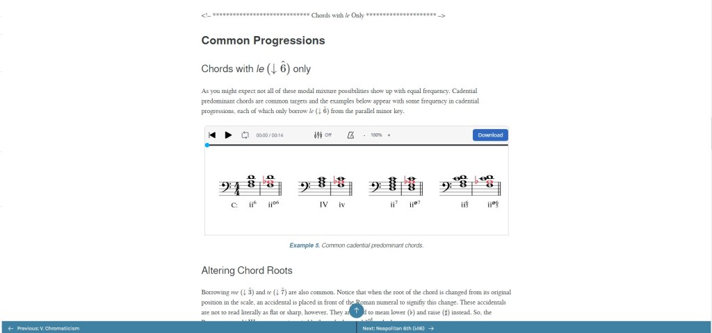 Open Music Theory Version 2 Borrowed-Chord Chord Progressions Screenshot