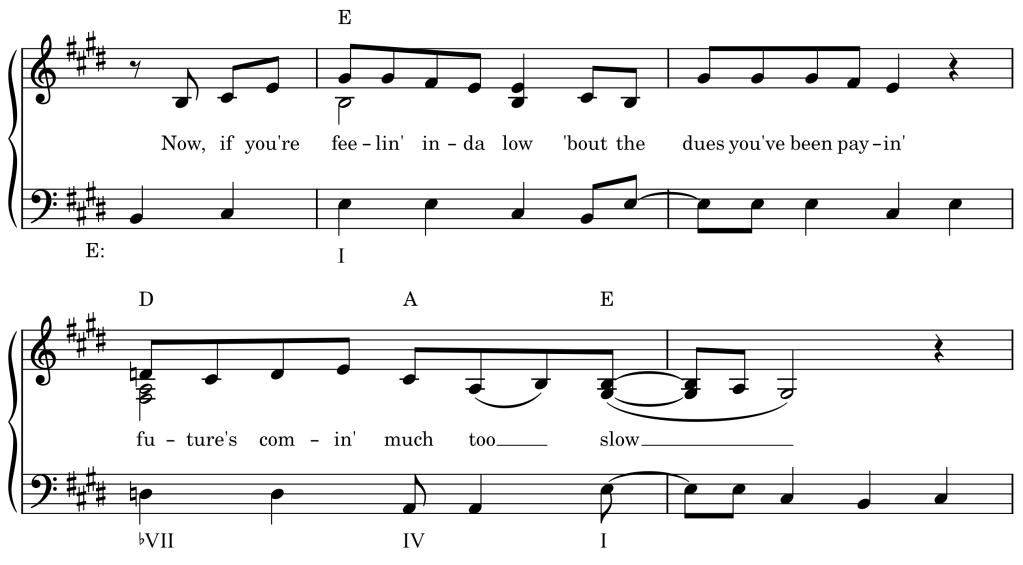 Peace of Mind by Boston has a D major (♭VII) chord in it