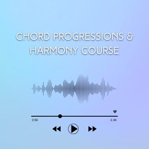 Chord progressions and harmony course shown as a music player